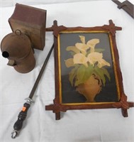 Bee Smoker, Sharpening Steel, & Framed Picture Lot