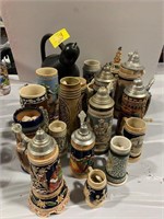 GROUP OF BEER STEINS OF ALL KINDS, BARWARE