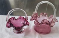 2 Depression Art Glass Cranberry Brides Baskets