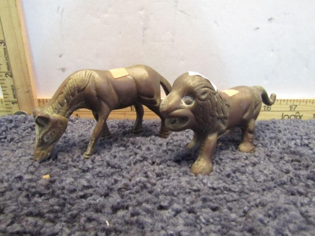 BRASS HORSE & LION FIGURINES