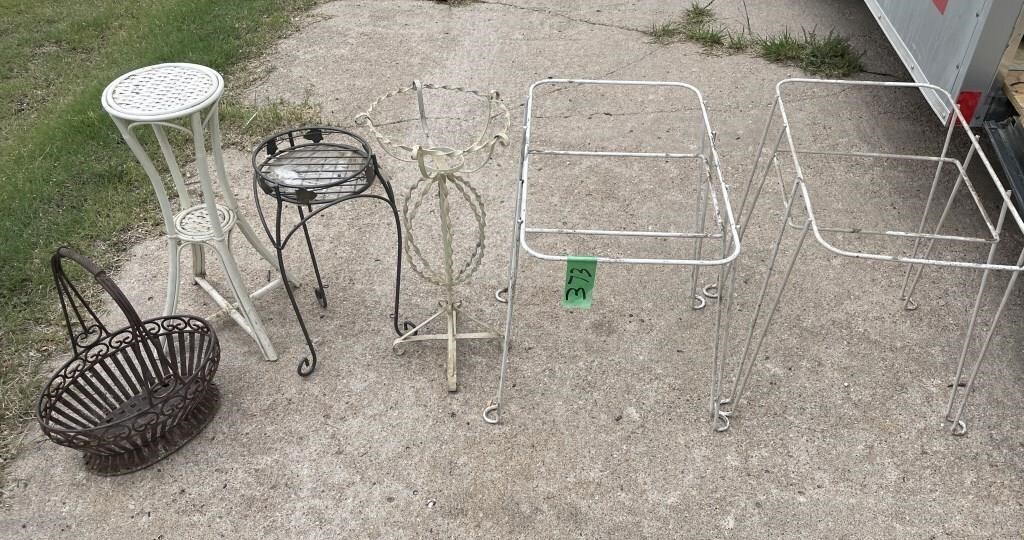 Metal Planter Stands, one wicker