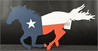 Metal Cutout Texas Flag Running Mustang