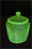 Vaseline Glass Lidded Biscuit Jar