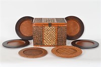 Woven Rattan/Wood Picnic Basket & Chargers