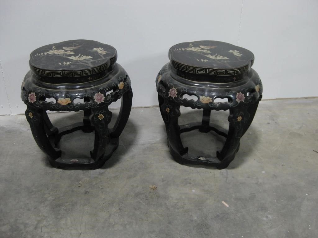 Two Vtg Asian Inlay End Tables 20"x 20"