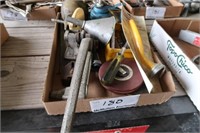 Box of Oil Cans, Funnel, Misc. Wrenches,100ft.Tape