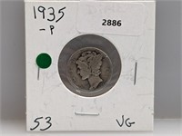 1935 90% Silv Mercury Dime