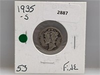 1935-S 90% Silv Mercury Dime