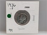 1936 90% Silv Mercury Dime