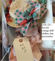 box lot vintage doll clothes, hat, accessories