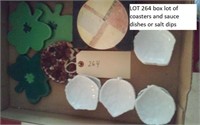 box lot of coasters and sauce dishes or salt dips
