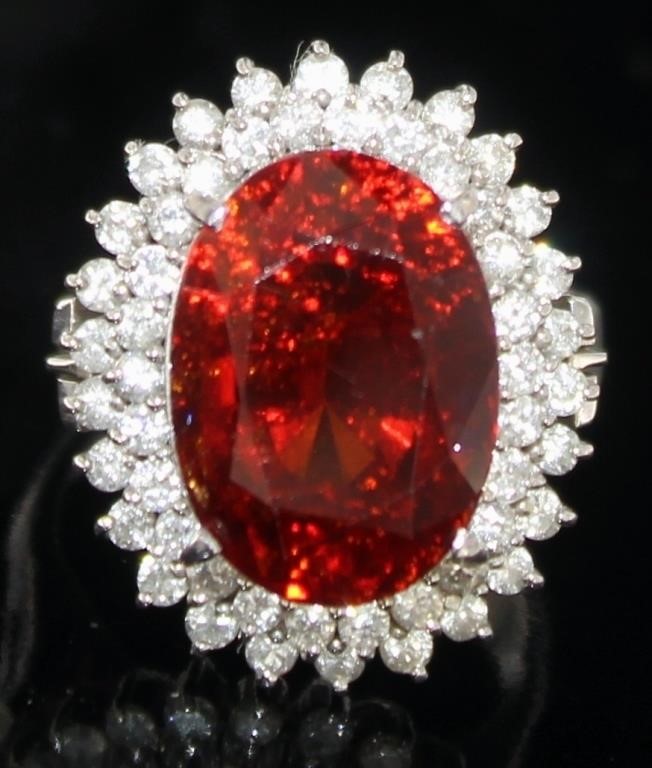 Platinum 12.62 ct Brilliant Garnet & Diamond Ring