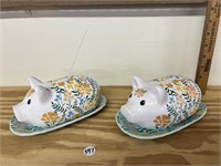 2 Pig Butter Dishes
