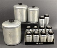 Vintage Aluminum Canisters Spice Rack & Salt &