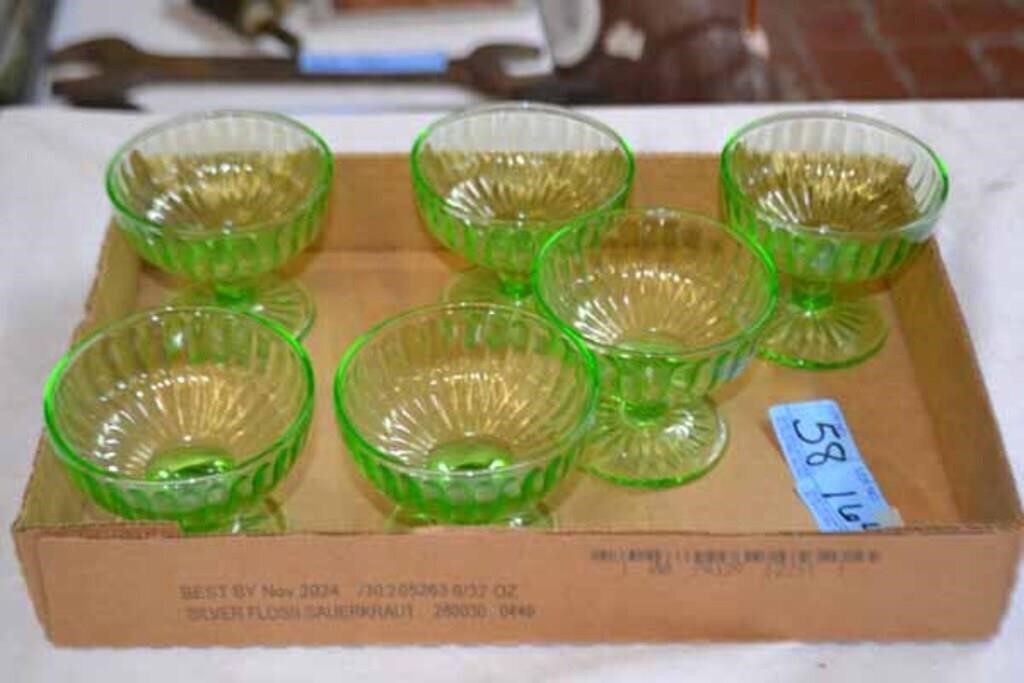 6 Green Depression Glass Dessert Cups