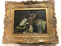 20 x 24 Framed Original Oil Painting, Cats