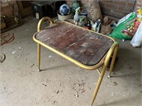 MID CENTURY ALUMINUM & TEAK TABLE RARE RARE