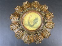 Floral Metal Circular Rooster Wall Decoration