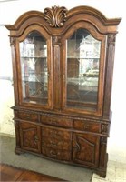 Ornate Lighted China Cabinet with 6 Drawers