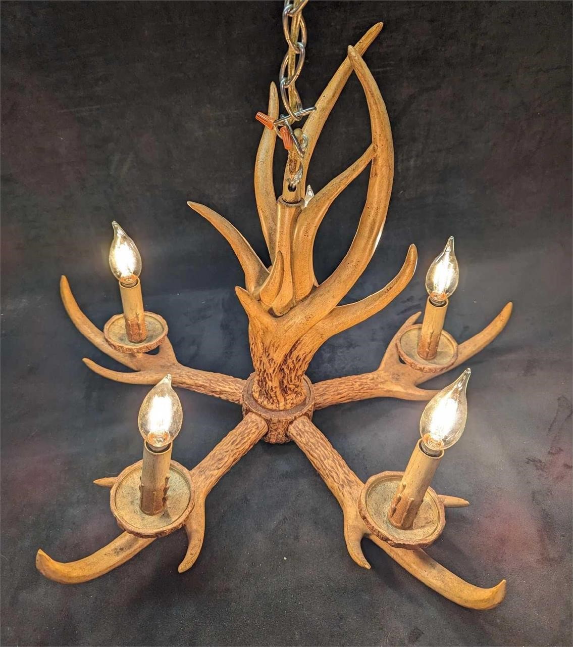 Ceiling Light Deer Antlers Resin 5 Light Chandelie