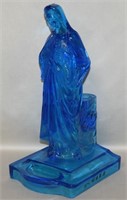 RARE Blue Pressed Glass Holy Mary Statue Icon