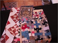 Two vintage quilt tops: a Nine-Patch machine