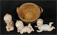 Bisque Piano Baby, Porcelain Babies & Basket