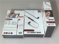 3 NIB sports Big Daddy BASS wireless headphones