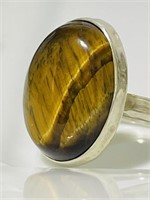 925 Sterling Silver Ring Tiger’s Eye Handmade