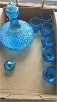 Aqua Blue Glass Decanter 6 small glasses