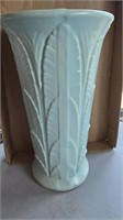 USA Pottery Art Deco Palm Leaf Vase. Pale seafoam
