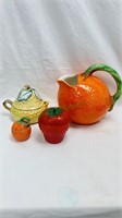 4 fruit design serving pieces, Italian orange