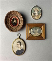 4 Antique Miniature Framed Paintings 19th C.