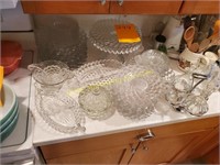 Fostoria Glass - 12 Full Sized Plates, Cake Stand,