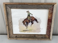 Frederic Remington Print Under Glass With Wooden