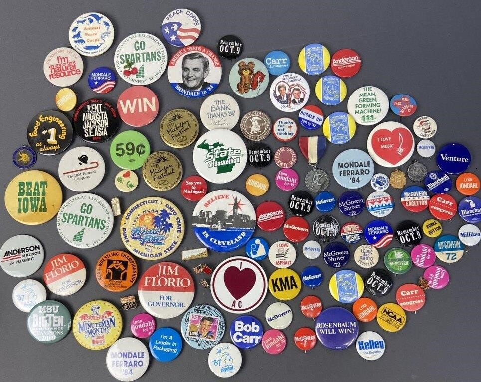Pin Back Buttons Political, Sports, & Pop Culture