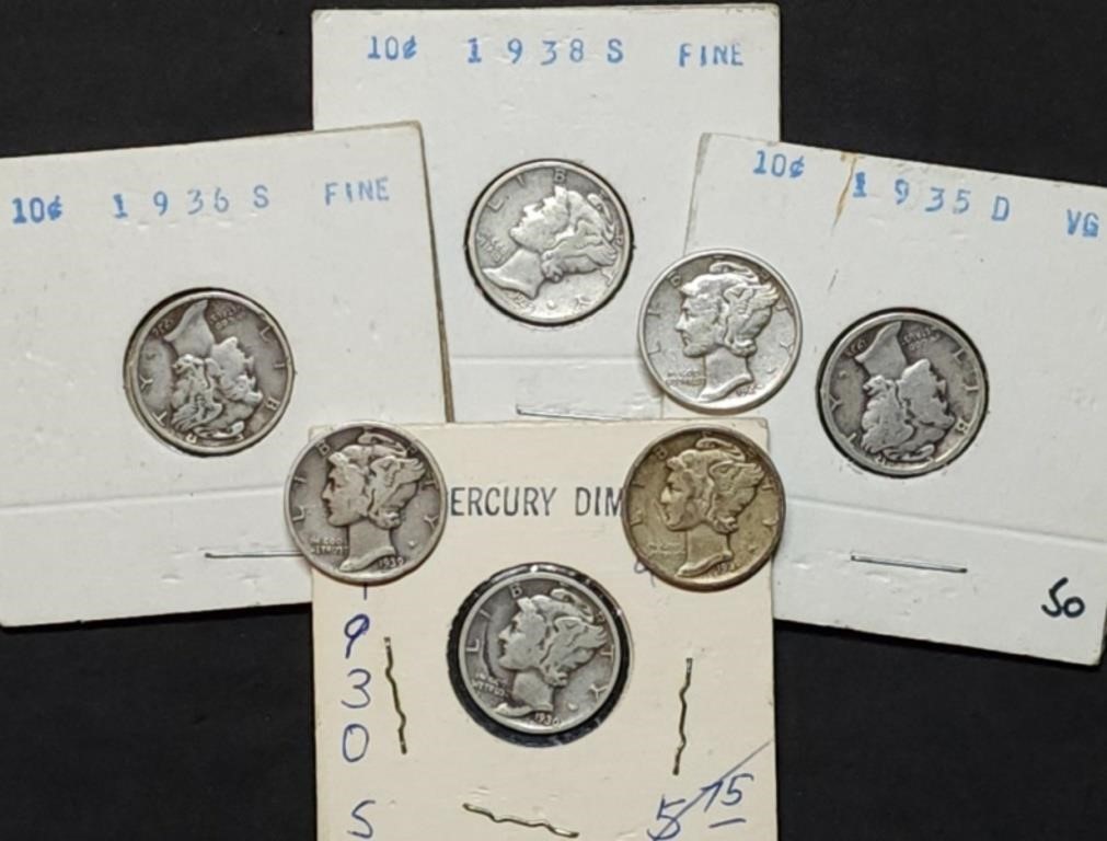 7 Nice Mercury Silver Dimes, Better