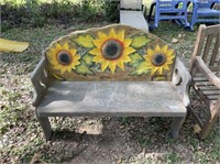 Beautiful Carved Wooden Bench w/Sunflowers
