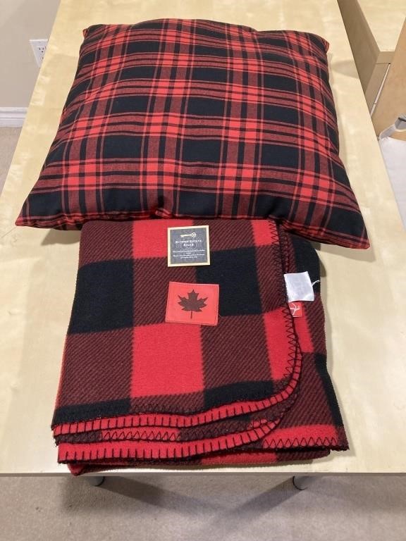 Red Plaid Cushion & Fleece Throw Blanket