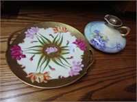 2 Pcs. Hand Decorated China, Handled Plate And