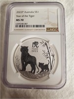 2022 P Australia $1, 1oz 9999 Ag Year Of The Tiger