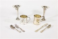 1920's Silver Plate Child's Utensil, Cups, Vase