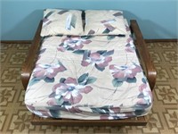 CHILD SIZED HARDWOOD FUTON W/ FLORAL CUSHION