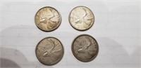 4 Canadian Quarters 1958 1958 1961 1964