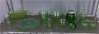 11x The Bid Assorted Green Depression Glass