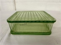 Vintage Green Glass Lidded Dish