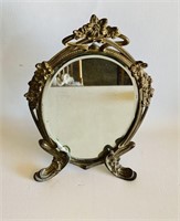 Antique Heavy Gold Tone Table Mirror