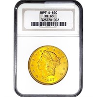 1897-S $20 Gold Double Eagle NGC MS63