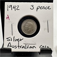 1942 SILVER 3 PENCE COIN
