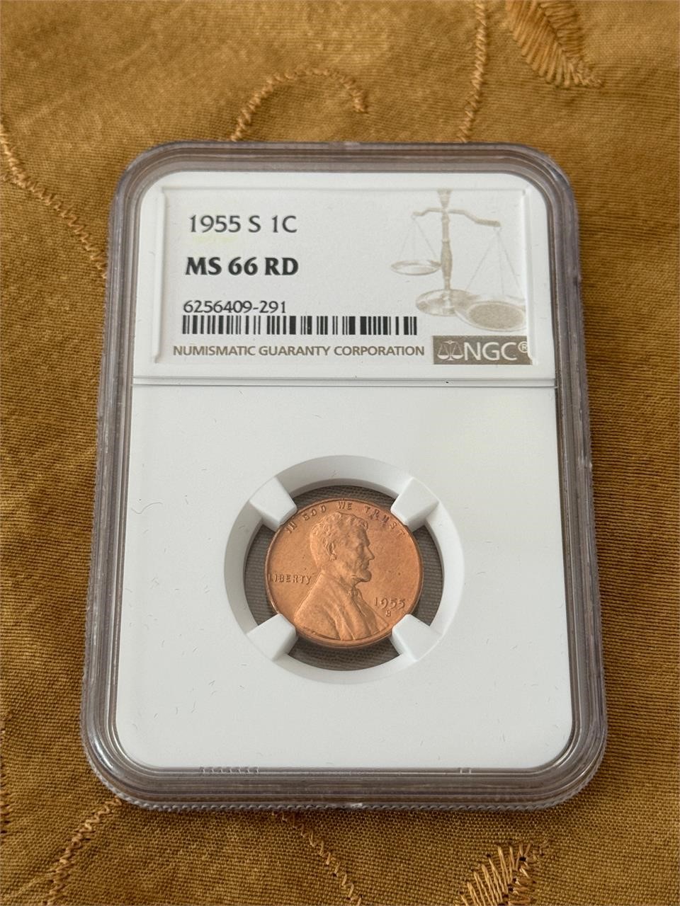 1955 S 1 CENT MS 66 RD NGC